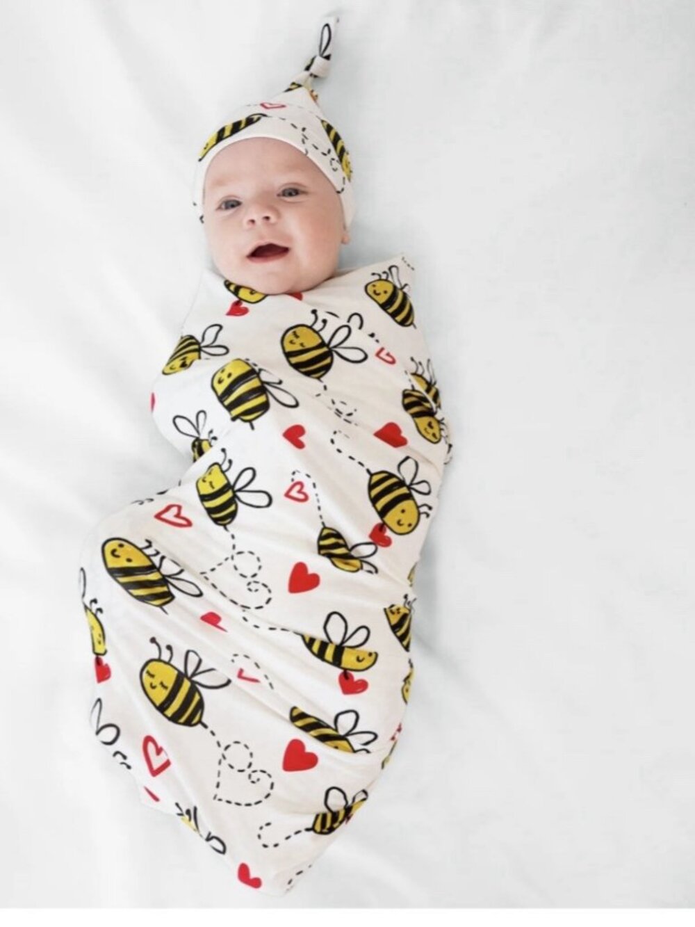 NIB Little Sleepies Bee Mine Swaddle & Hat  Photo Prop  Bumble Bee Red Hearts